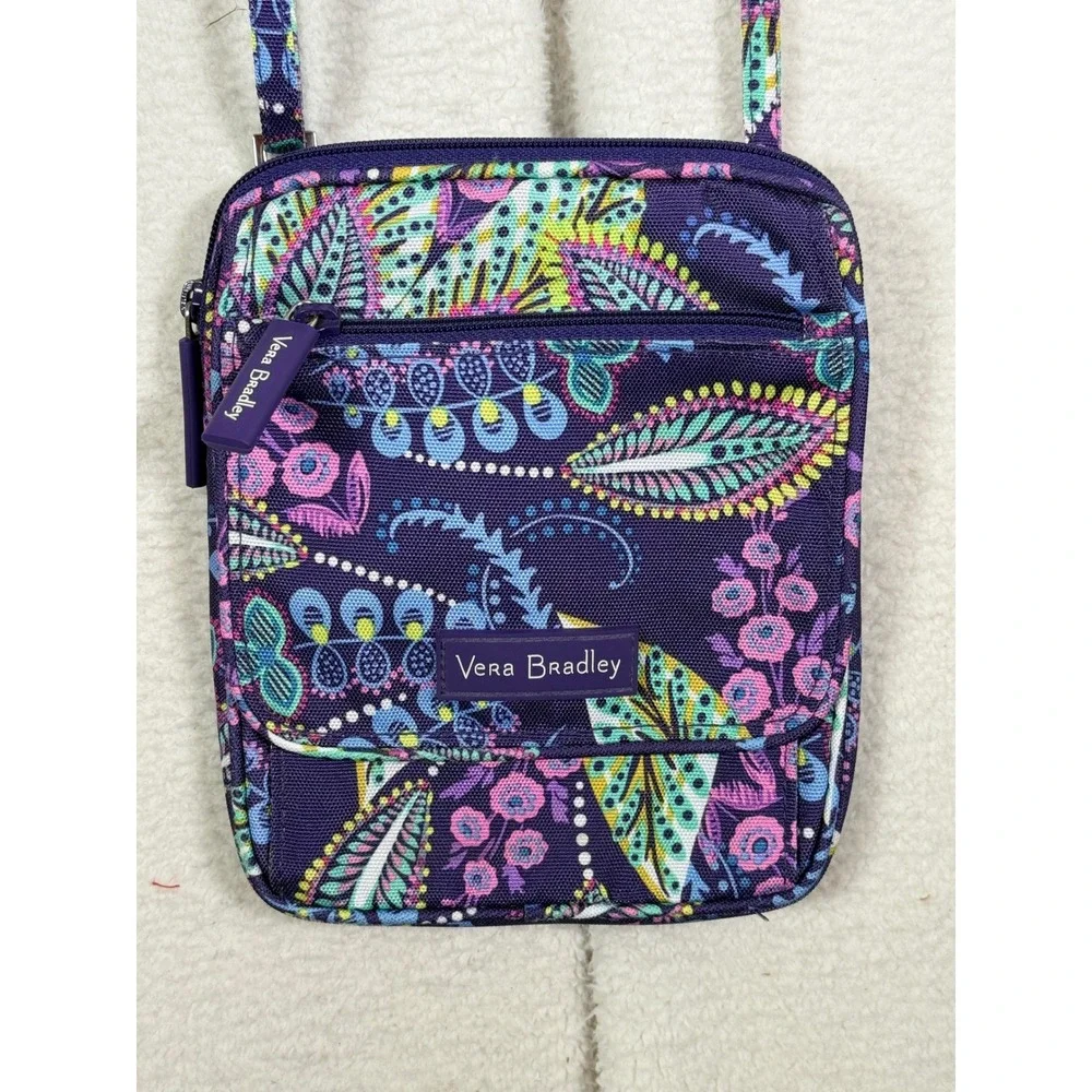 Vera Bradley Purple Paisley Floral Batik Leaves Crossbody Bag
